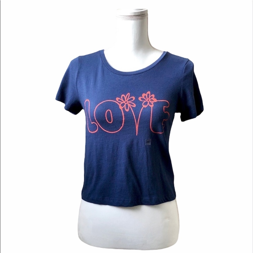 Express Navy Blue Love Flower Belly Shirt